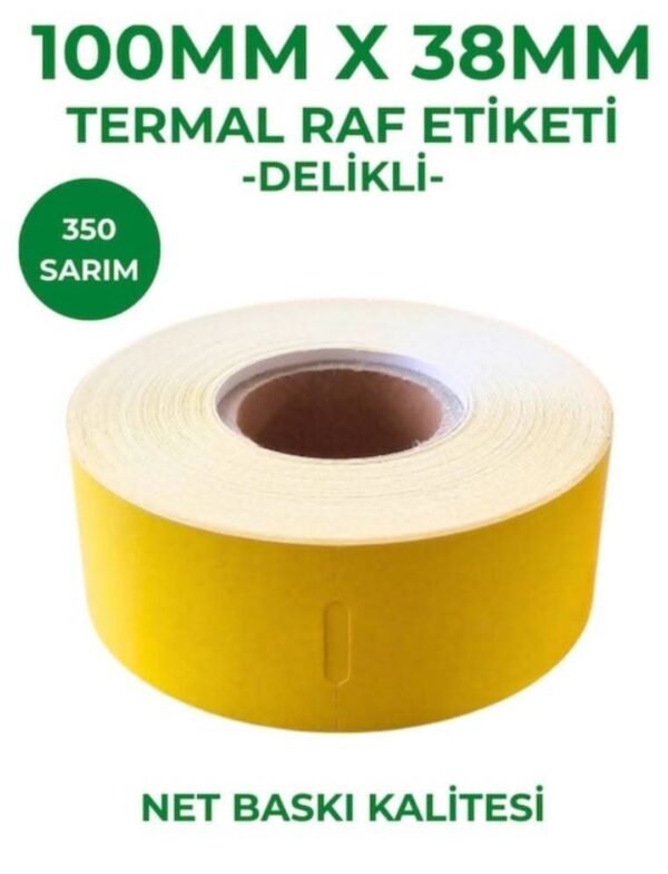 100x38 Sarı Raf Etiketi Yandan ve Ortanda Çentikli